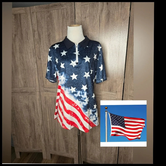 Tops - Women golf tennis Activewear American flag shirt polo